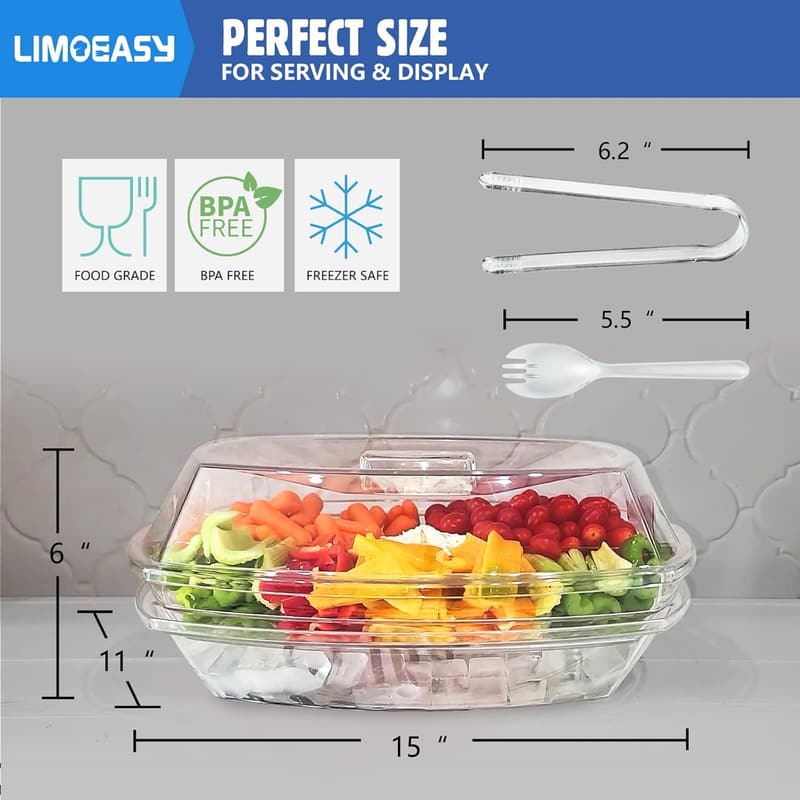 15-Inch Chilled Veggie Tray with Lid and 4 Compartments