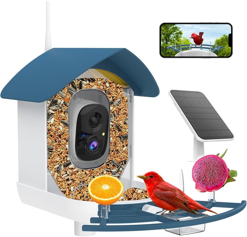 Smart Bird Feeder Camera with AI Bird Identification - Navy Blue
