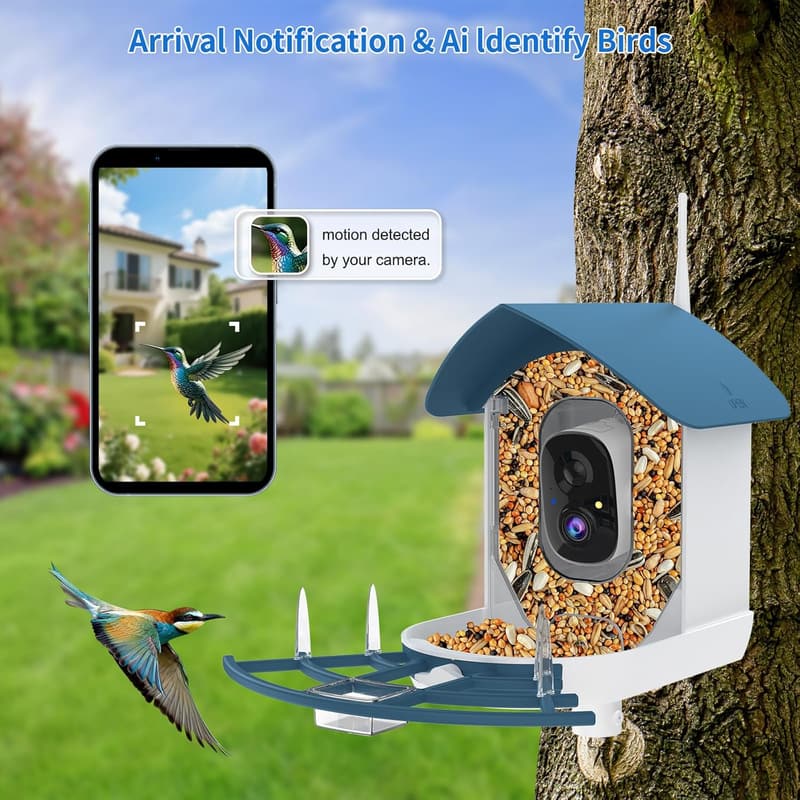 Smart Bird Feeder Camera with AI Bird Identification - Navy Blue