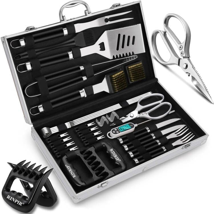 Deluxe BBQ Grill Tools Set for Dad - 35-Piece Stainless Steel Kit