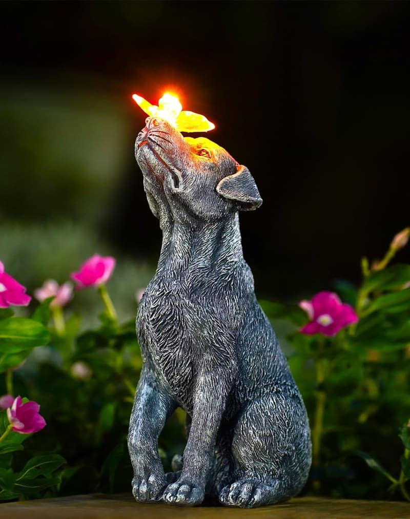 Solar Butterfly Dog Statue - Unique Outdoor Decoration for Garden