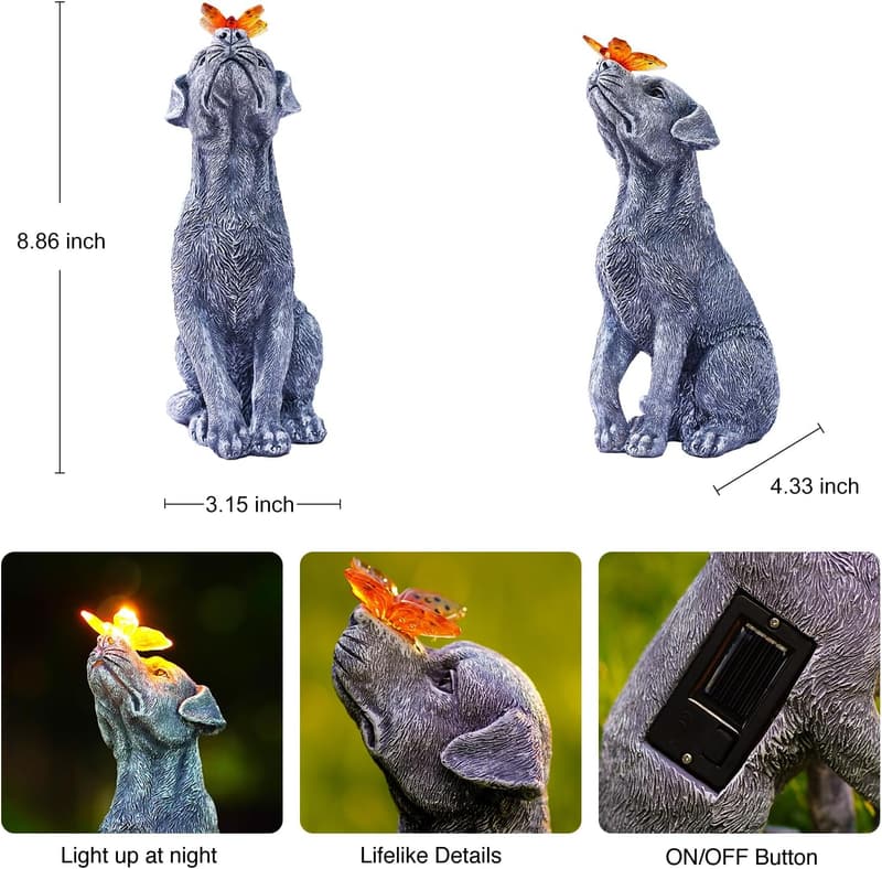 Solar Butterfly Dog Statue - Unique Outdoor Decoration for Garden
