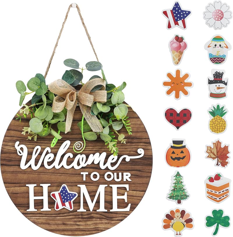 Seasonal Rustic Welcome Sign for Front Door Décor