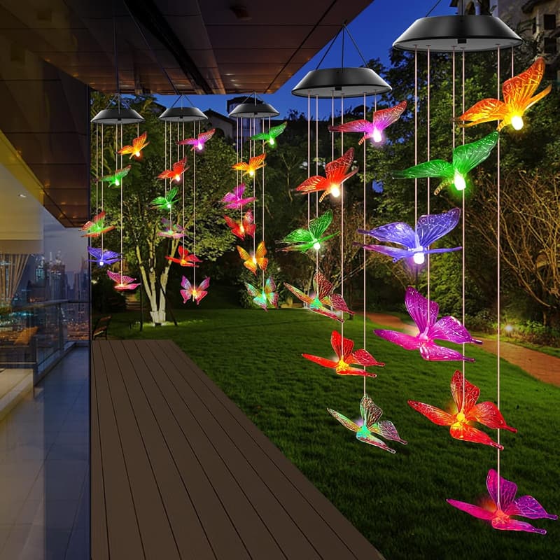 Color Changing Purple Butterfly Solar Wind Chimes for Mom