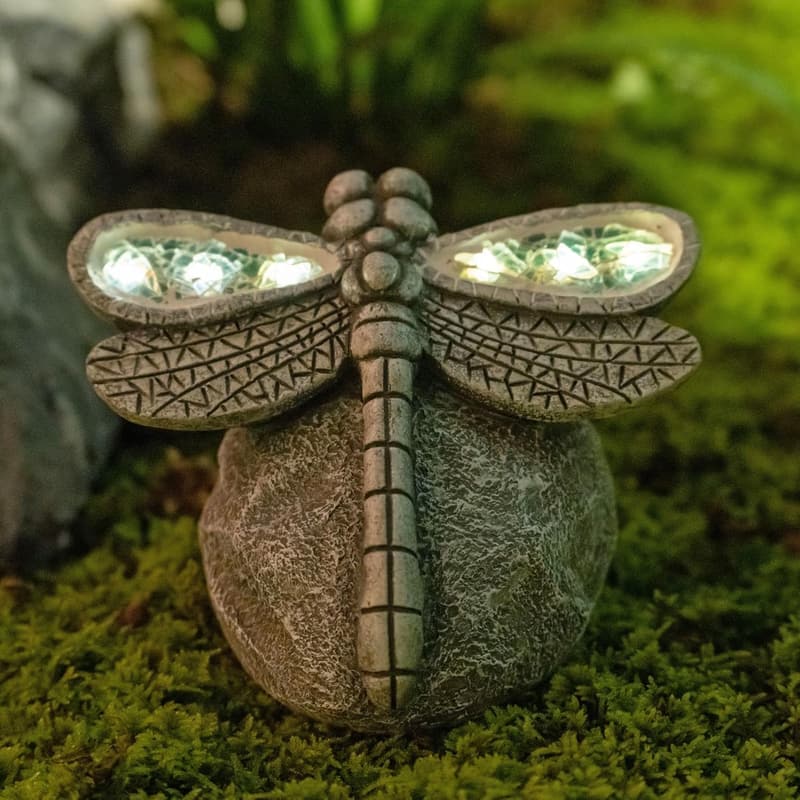 Solar Dragonfly Outdoor Statue – Resin Yard Decor Gift