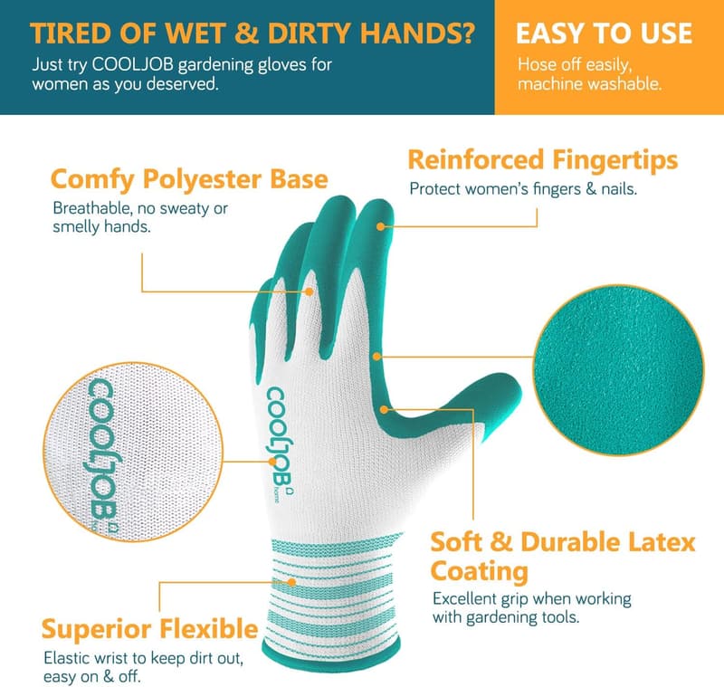 Breathable Rubber Gardening Gloves for Women - 6 Pairs, Large