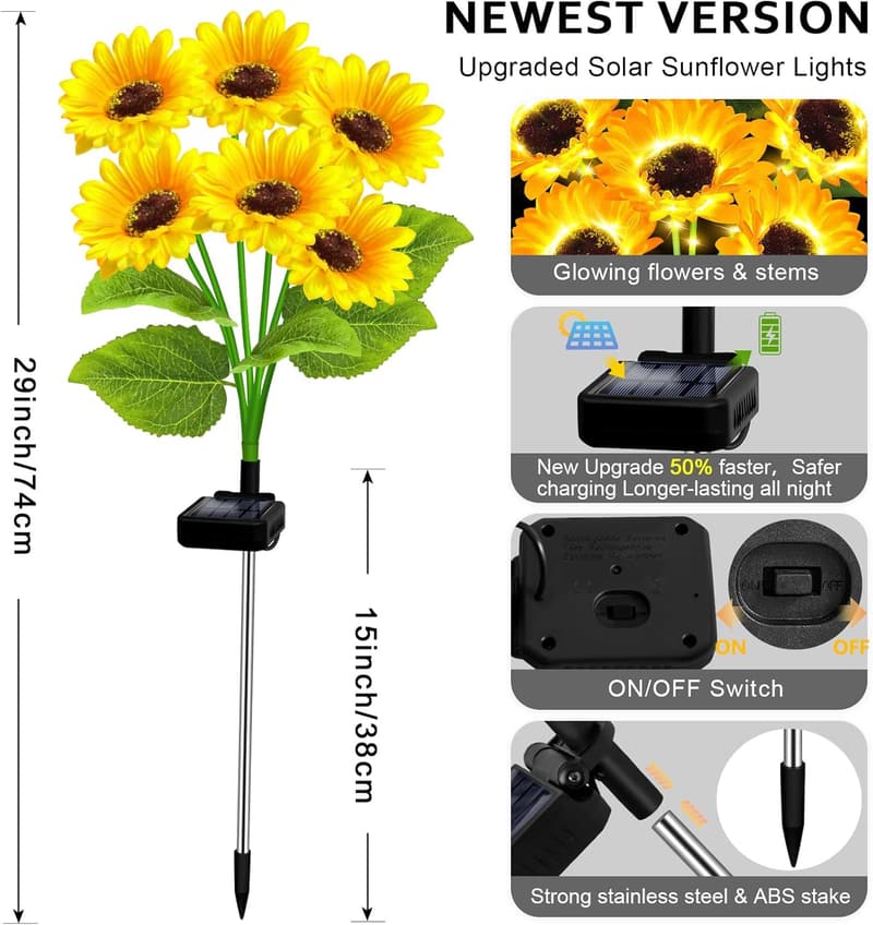 Solar Flower Lights - 4 Pack Outdoor Decor for Mom's Birthday