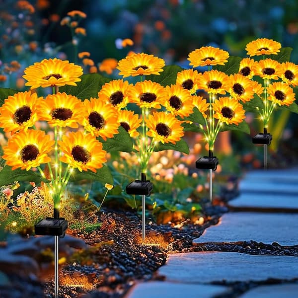 Solar Flower Lights - 4 Pack Outdoor Decor for Mom's Birthday