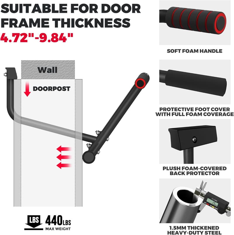 Heavy-Duty Doorway Pull-Up Bar - Multi-Grip Home Gym Fitness
