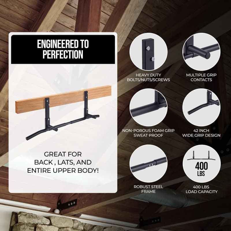 Ceiling-Mounted Pull-Up Bar for Home Gym - Heavy Duty, 42