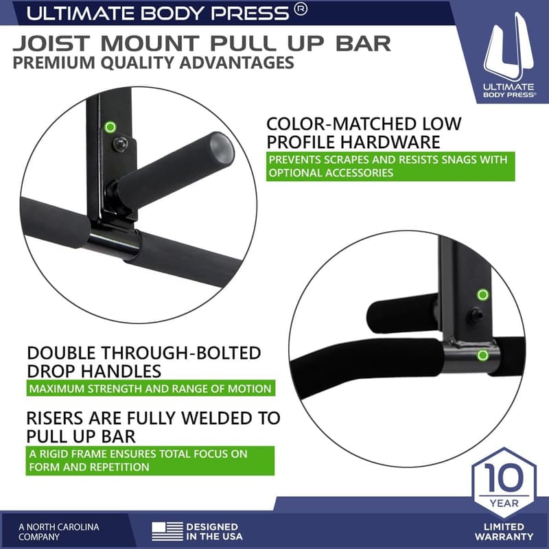 Joist Mount Pull-Up Bar with Hardware & Installation Template