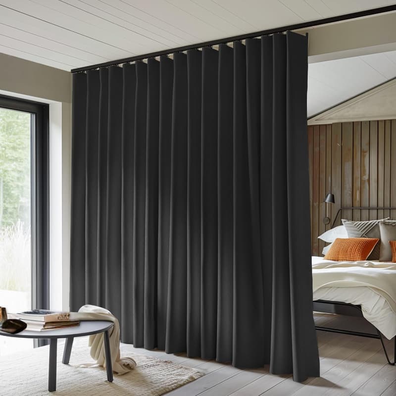 Black Total Blackout Room Divider Curtains - Thermal Insulated