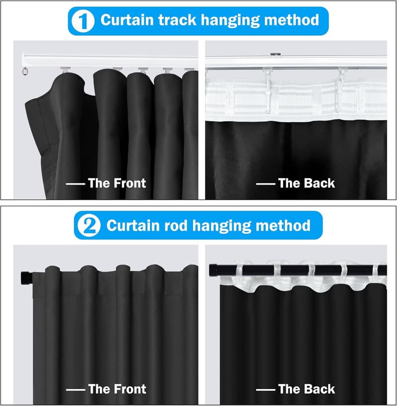 Black Total Blackout Room Divider Curtains - Thermal Insulated