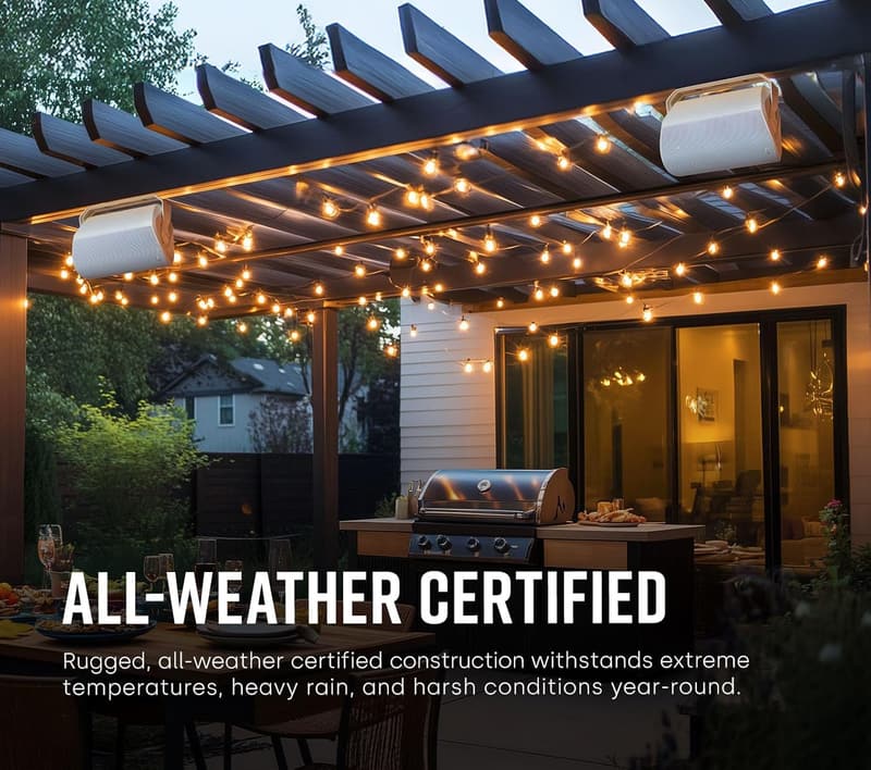 Outdoor Speakers with Powerful Bass - All-Weather Durability, Black Pair