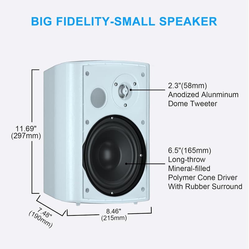 Outdoor Waterproof Wall-Mount Speakers with Powerful Bass (Pair)