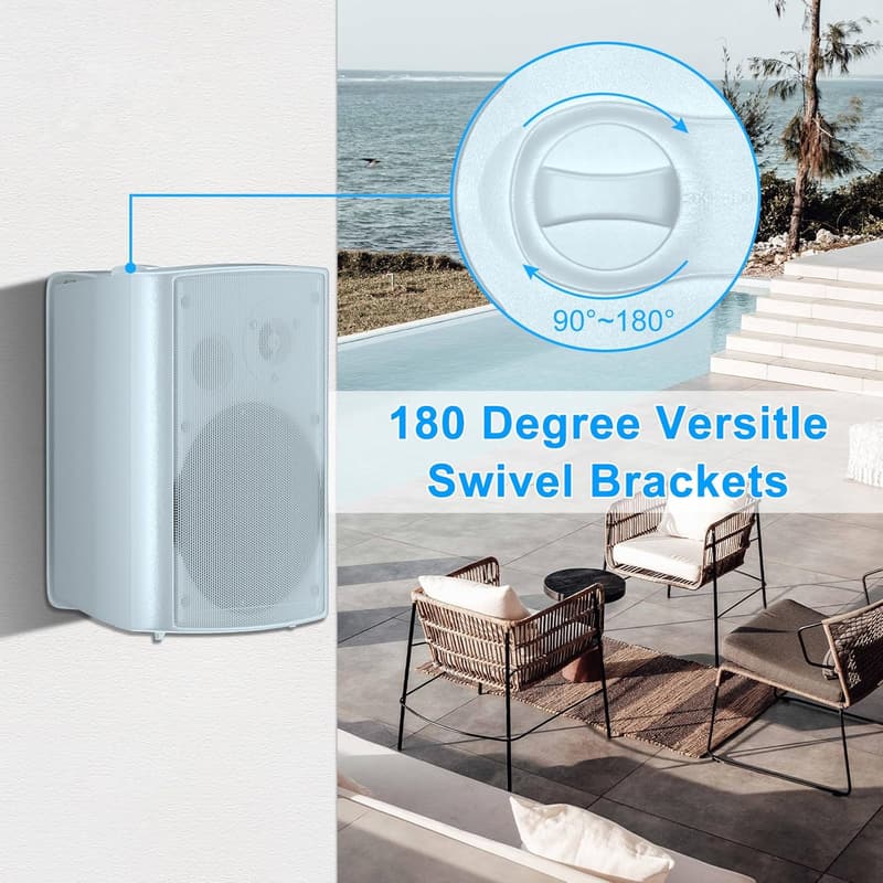 Outdoor Waterproof Wall-Mount Speakers with Powerful Bass (Pair)