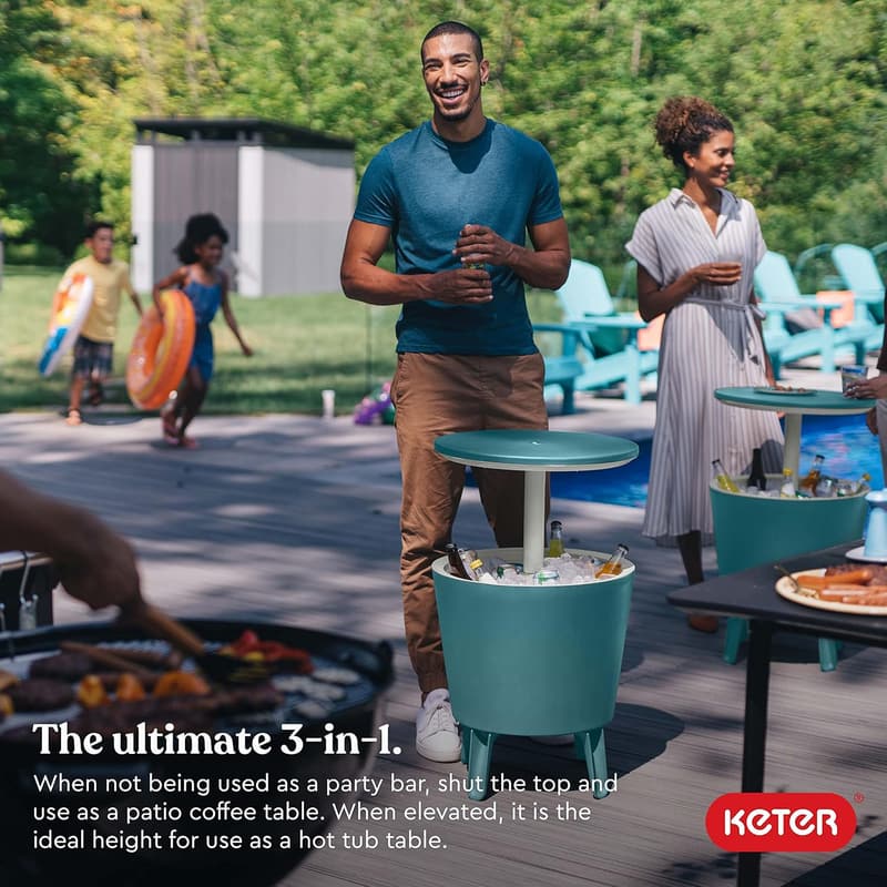 Teal Modern Cool Bar Patio Side Table with 7.5-Gallon Cooler