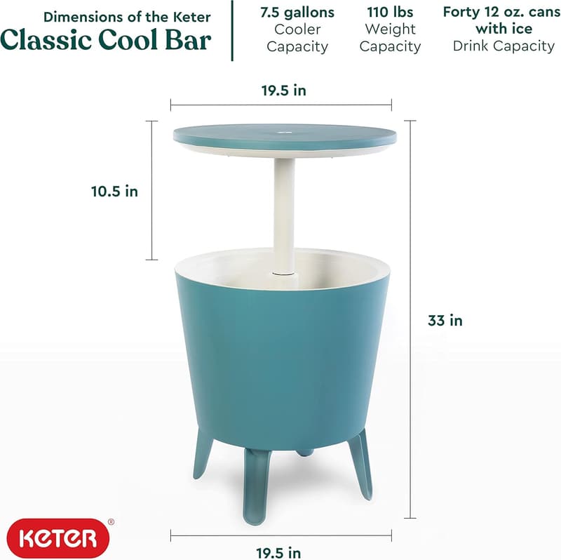 Teal Modern Cool Bar Patio Side Table with 7.5-Gallon Cooler