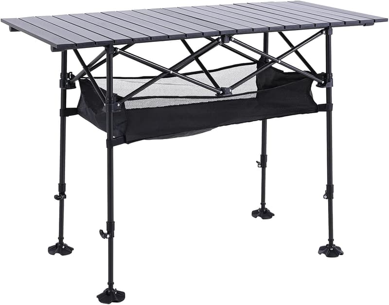 Portable Adjustable Aluminum Camping Table with Storage
