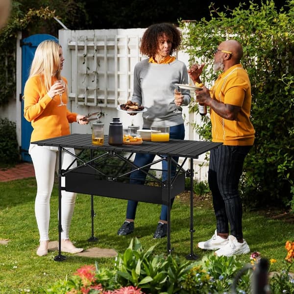 Portable Adjustable Aluminum Camping Table with Storage