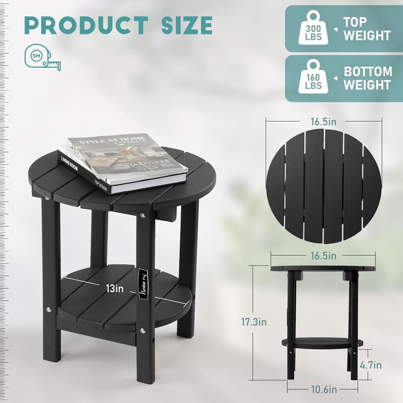 Outdoor Adirondack Side Table Set of 2 - All-Weather HDPE