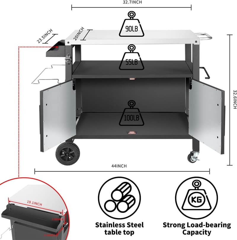 Multifunctional Outdoor BBQ Grill Cart with Storage