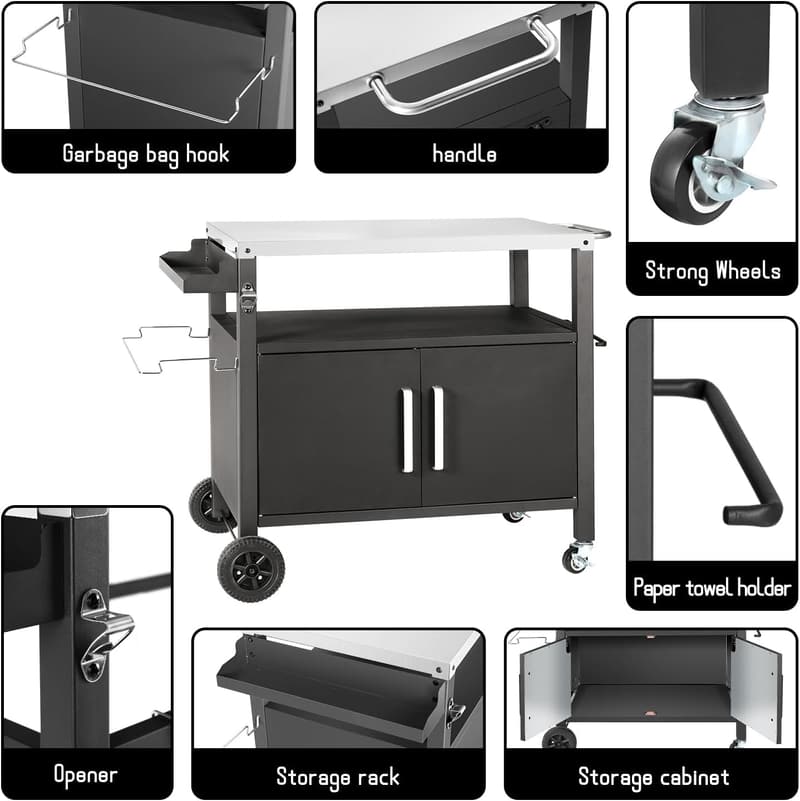 Multifunctional Outdoor BBQ Grill Cart with Storage
