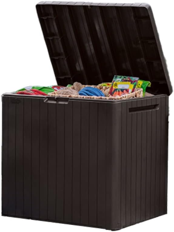 30 Gallon Brown Resin Outdoor Storage Box & Side Table