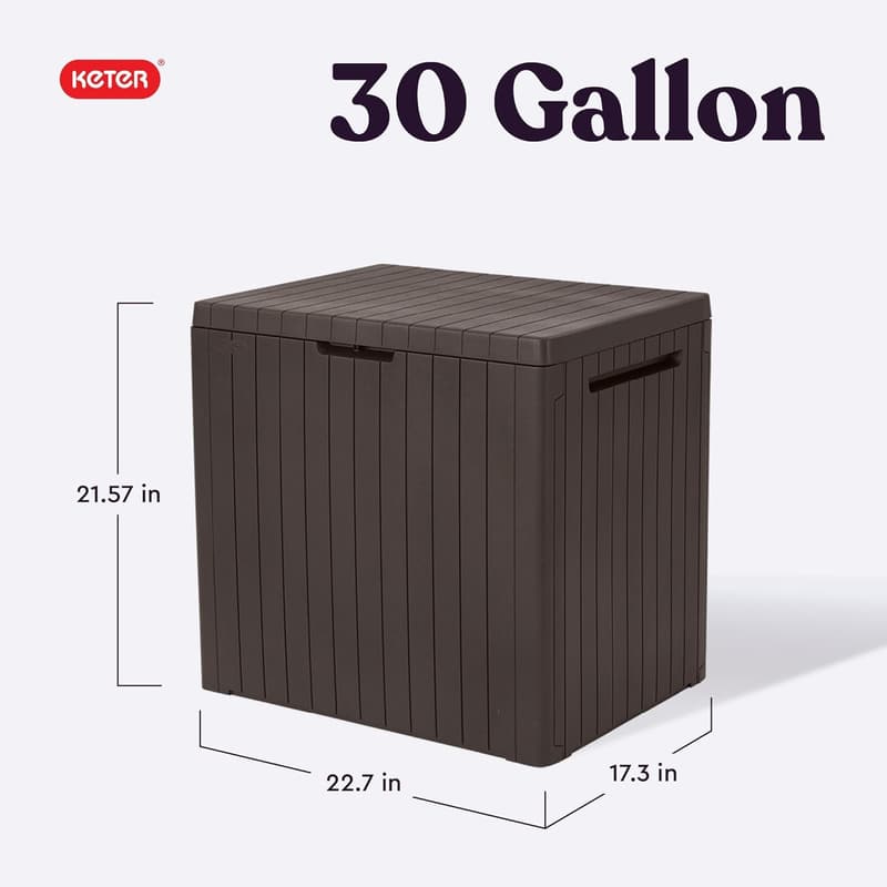 30 Gallon Brown Resin Outdoor Storage Box & Side Table