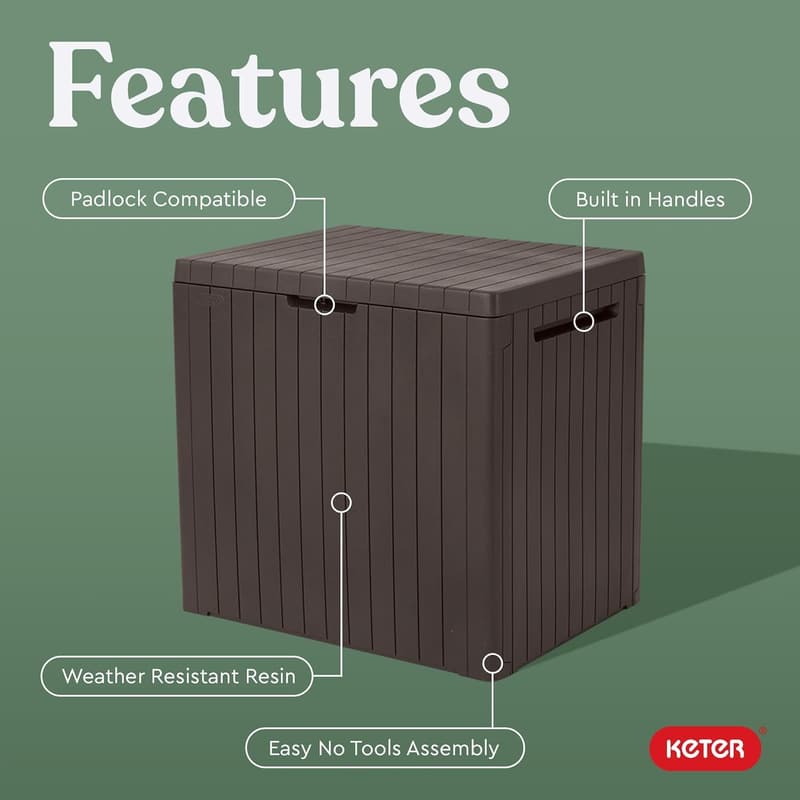 30 Gallon Brown Resin Outdoor Storage Box & Side Table
