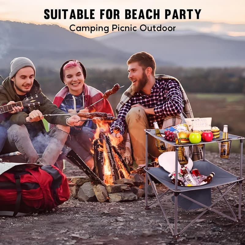Folding Picnic Table with Cooler and Cup Holders - Grey