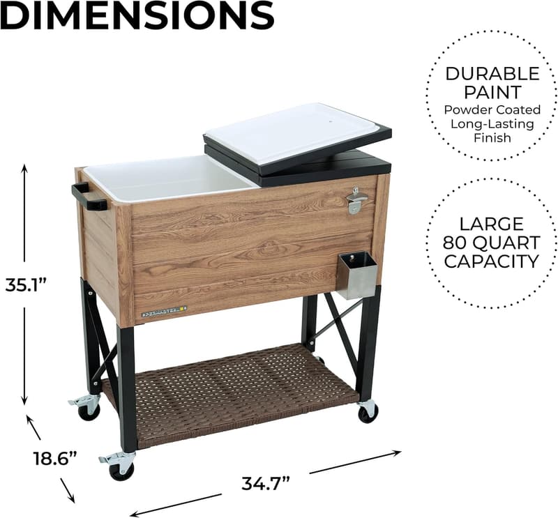 Outdoor Patio Cooler - 80-Qt Oak Wood Style with Wicker Base