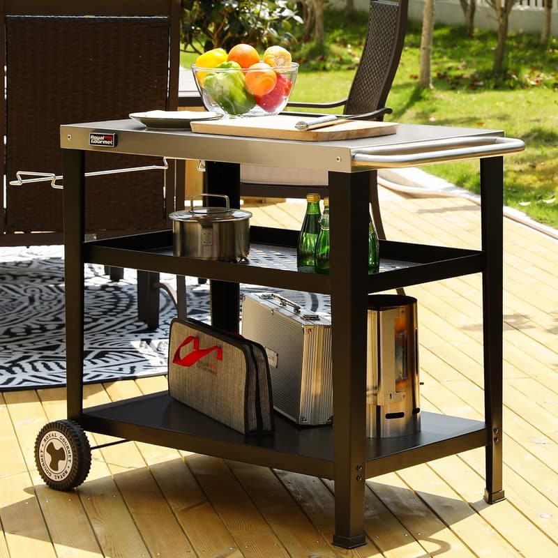 Outdoor BBQ Dining Table with Trash Bag Holder, Edelstahl
