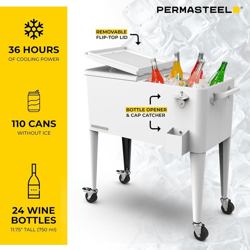 Classic 80-Qt Outdoor Patio Cooler Cart with Wheels