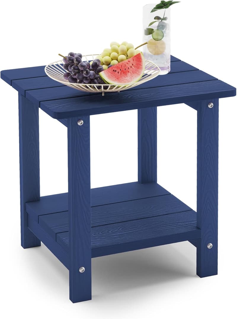 Navy 2-Tier Adirondack Outdoor Side Table, Weather Resistant