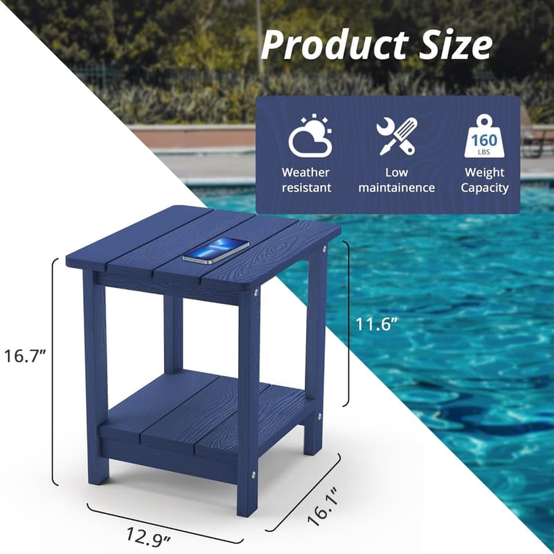 Navy 2-Tier Adirondack Outdoor Side Table, Weather Resistant