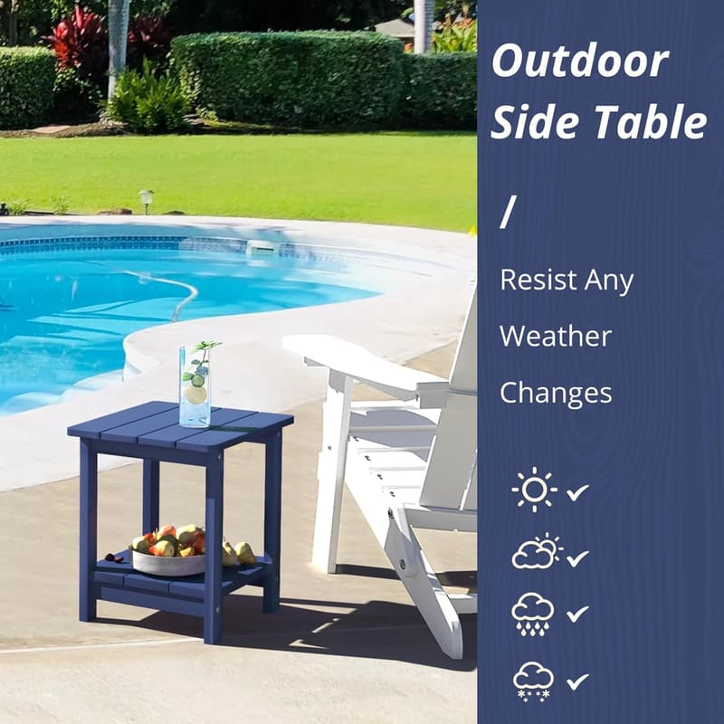 Navy 2-Tier Adirondack Outdoor Side Table, Weather Resistant