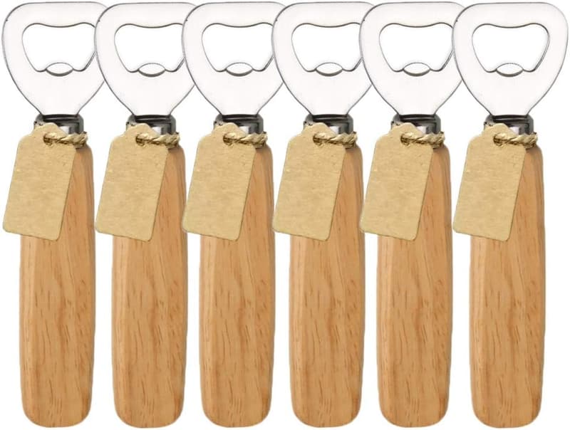 Wood Handle Bottle Openers Set of 6 for Beer and Cider