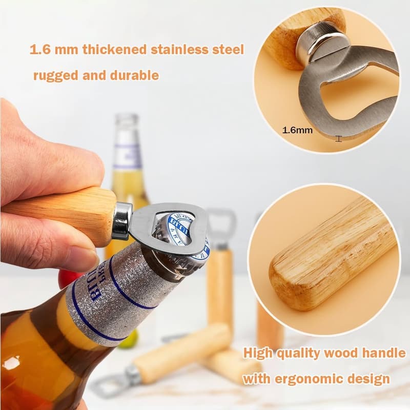 Wood Handle Bottle Openers Set of 6 for Beer and Cider