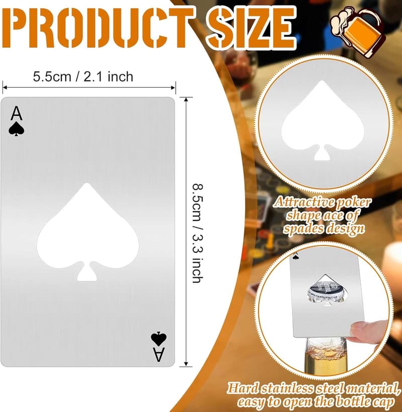 Stainless Steel Poker Card Bottle Openers - Groomsmen Gifts