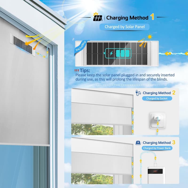 Smart Motorized Blackout Blinds with Remote & Solar Panel, 34