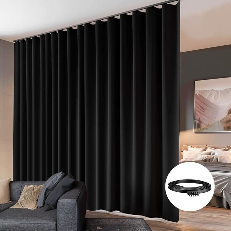 Ceiling-Mount Room Divider Curtains with Blackout Panels