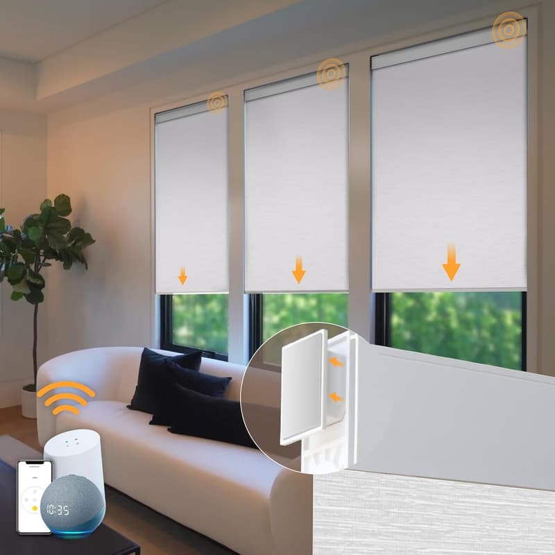 Smart Motorized Window Blinds - Cordless, Remote Control, 20x72 White