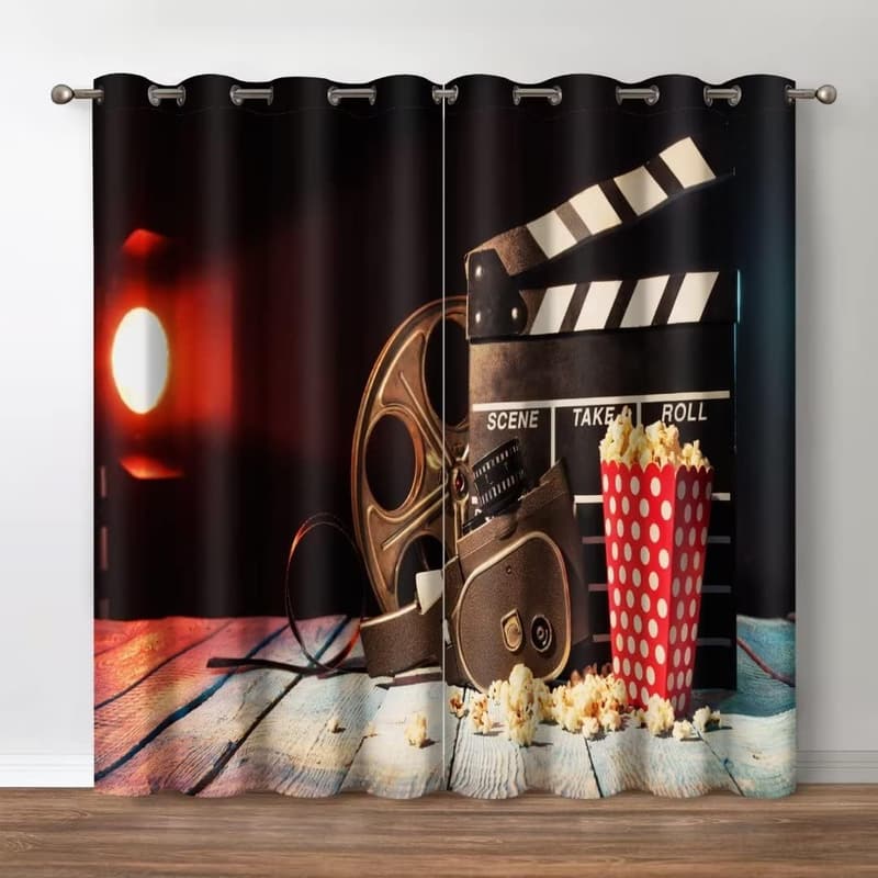 Vintage Movie Theater Blackout Curtains - 2 Panels, Grommet Drapes