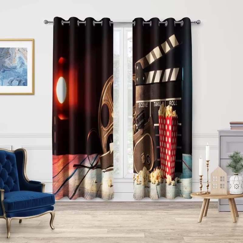 Vintage Movie Theater Blackout Curtains - 2 Panels, Grommet Drapes