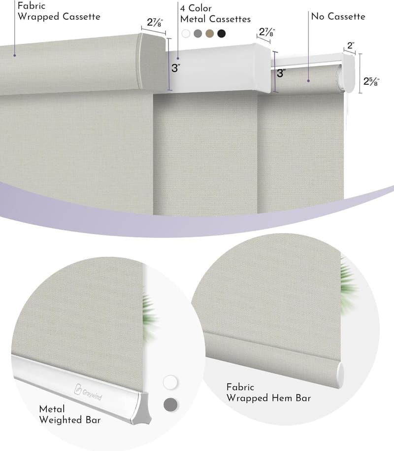 Smart Blackout Roller Shades - Motorized, Cordless, Custom Size (Beige White)
