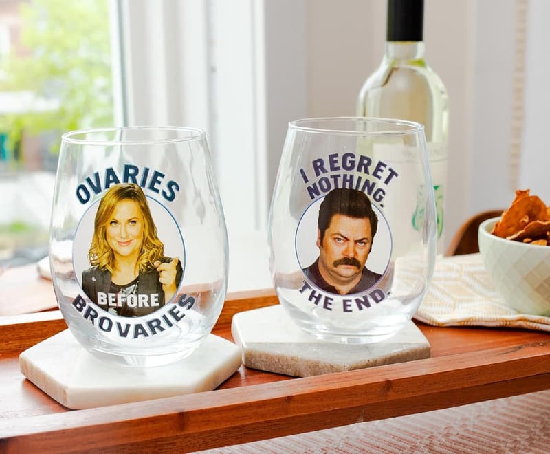 Ron and Leslie Stemless Wine Glass Set, 20 oz - Parks and Recreation