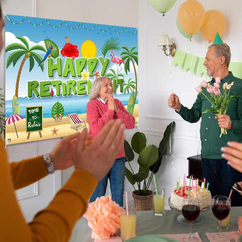 Luau Retirement Party Backdrop Banner for Summer Celebrations