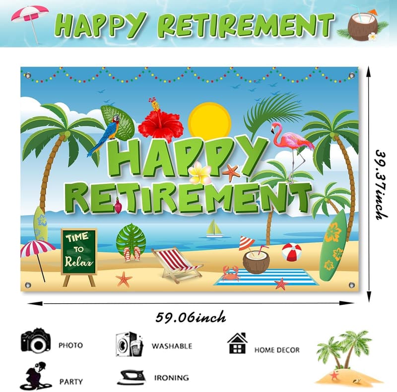 Luau Retirement Party Backdrop Banner for Summer Celebrations