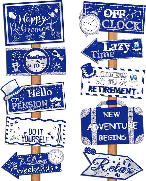 Happy Retirement Party Decorations - 20 Piece Set, Blue/Silver/White